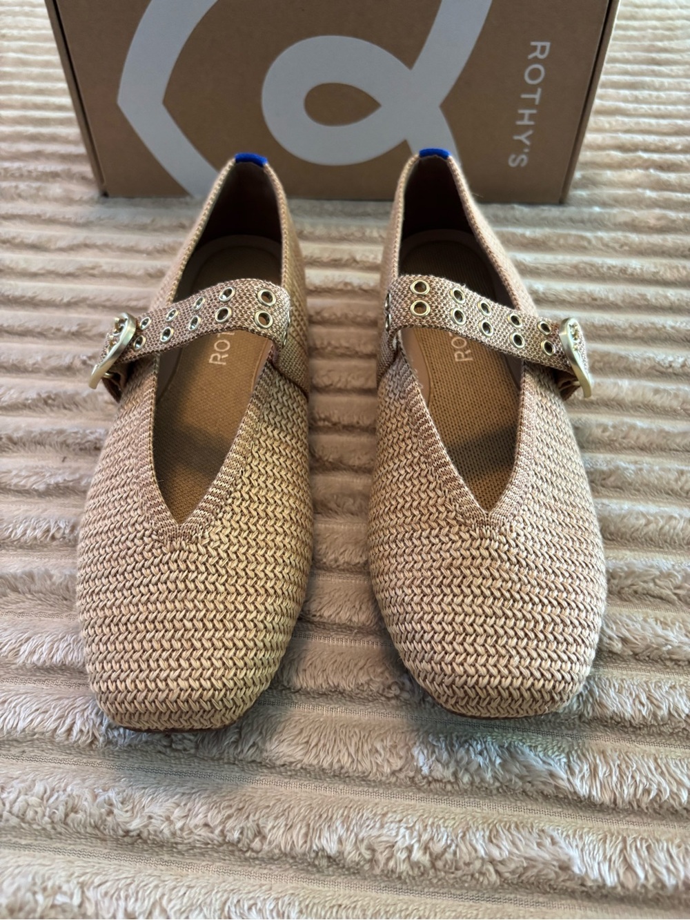 Rothy's Tan Knit Mary Jane Flats with Buckle Strap